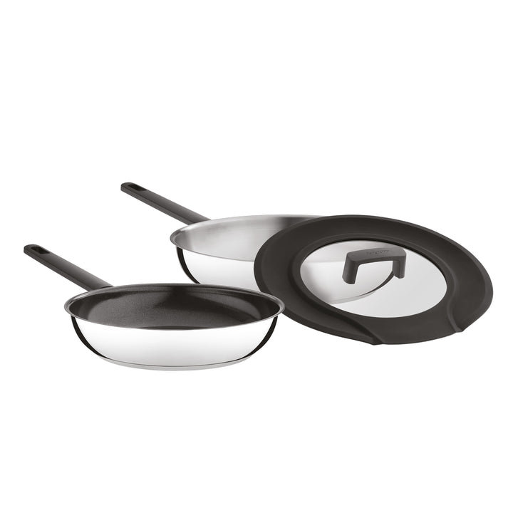 BergHOFF 3-Piece Frying Pan Set - Non-Stick Uqonic Downdraft Pans with Universal Silicone Glass Lid