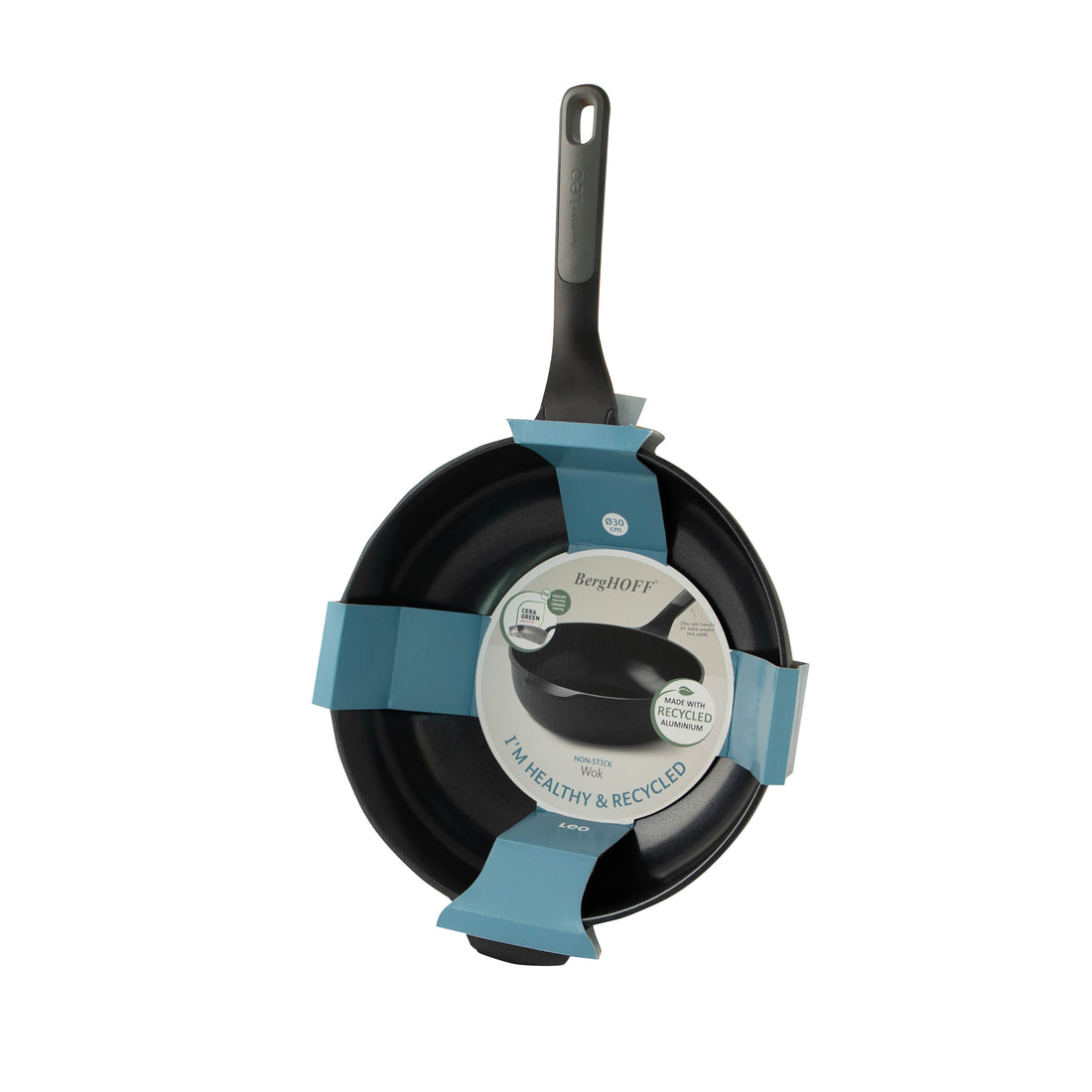 BergHOFF 30cm Wok - Stone+ Series Cast Aluminium with CeraGreen Coating and Soft-Touch Handle