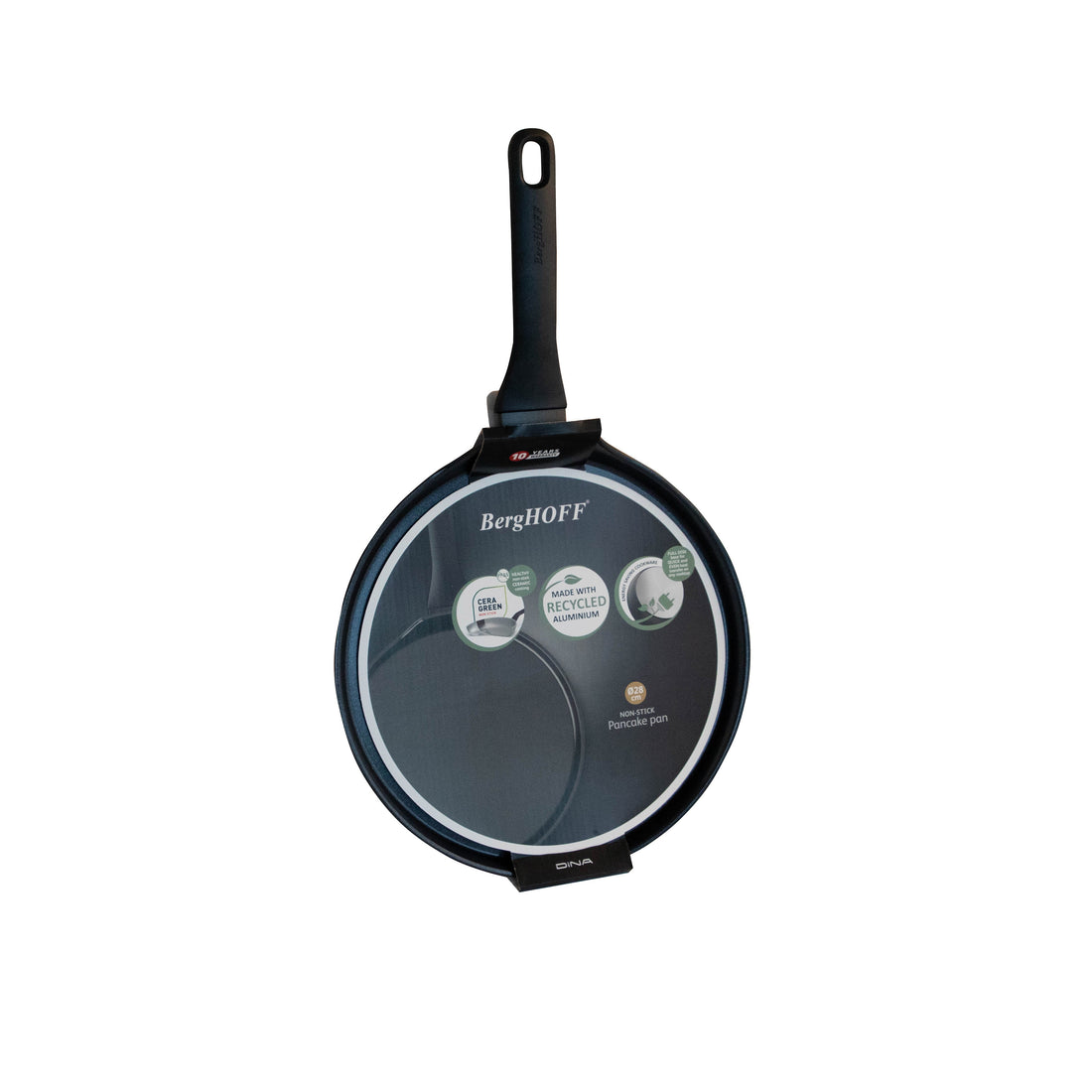 BergHOFF 28cm Pancake Pan - Helix Non-Stick Recycled Aluminium with CeraGreen Coating for Easy Flipping