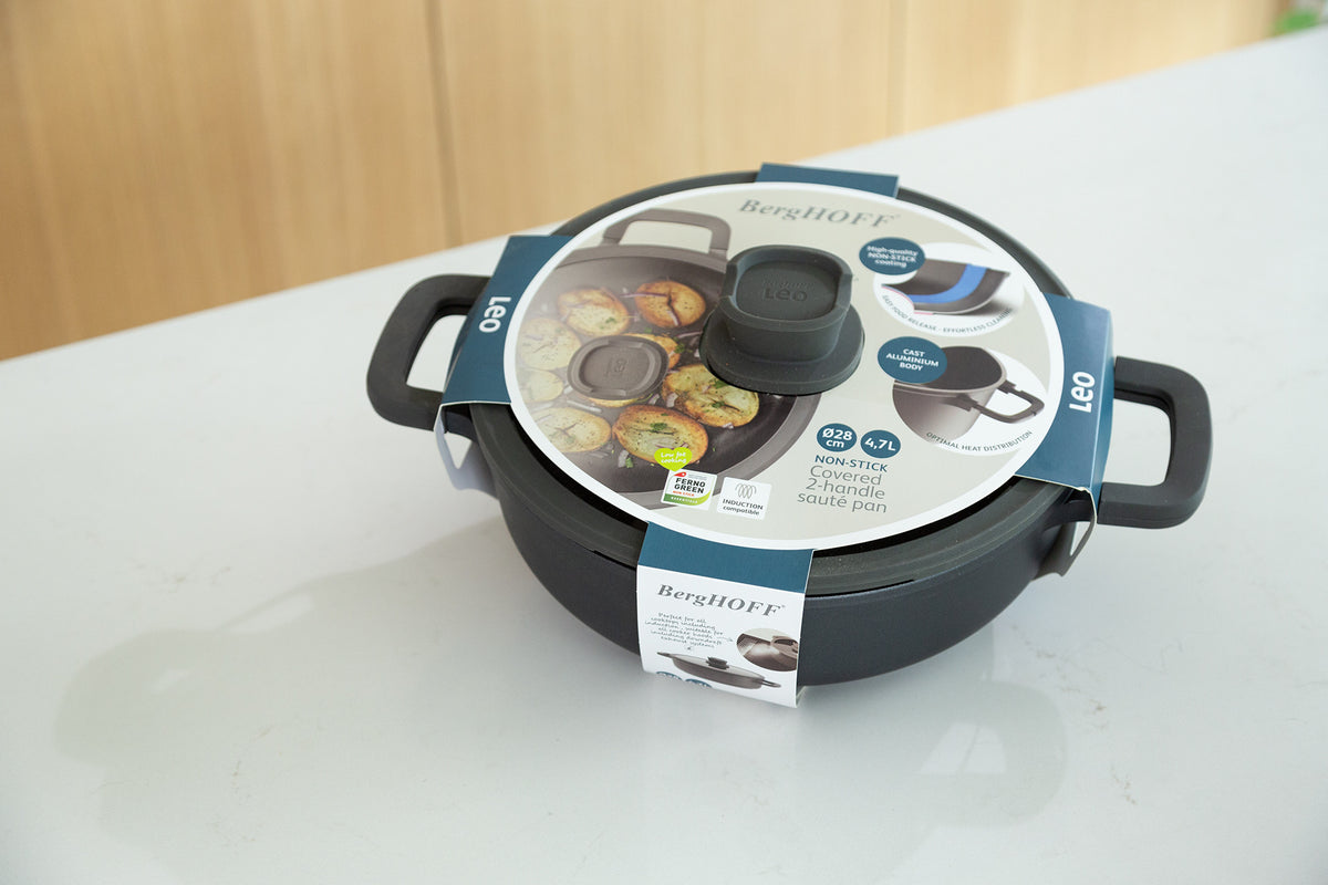 Stone+ non-stick-traktörpanna med två handtag och lock 28 cm – 5