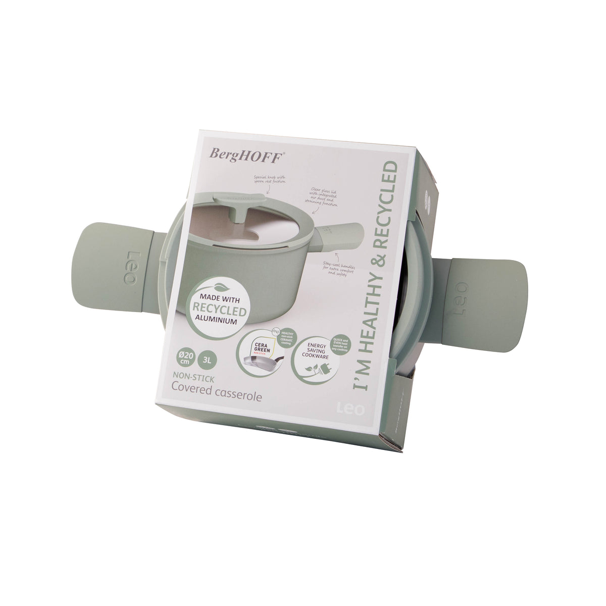 Balance låg non-stick-gryta med lock 20 cm, Sage – 3