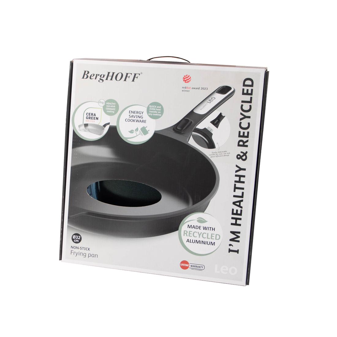 BergHOFF 32cm Frying Pan - Phantom Series with Healthy CeraGreen Coating and Detachable Handle