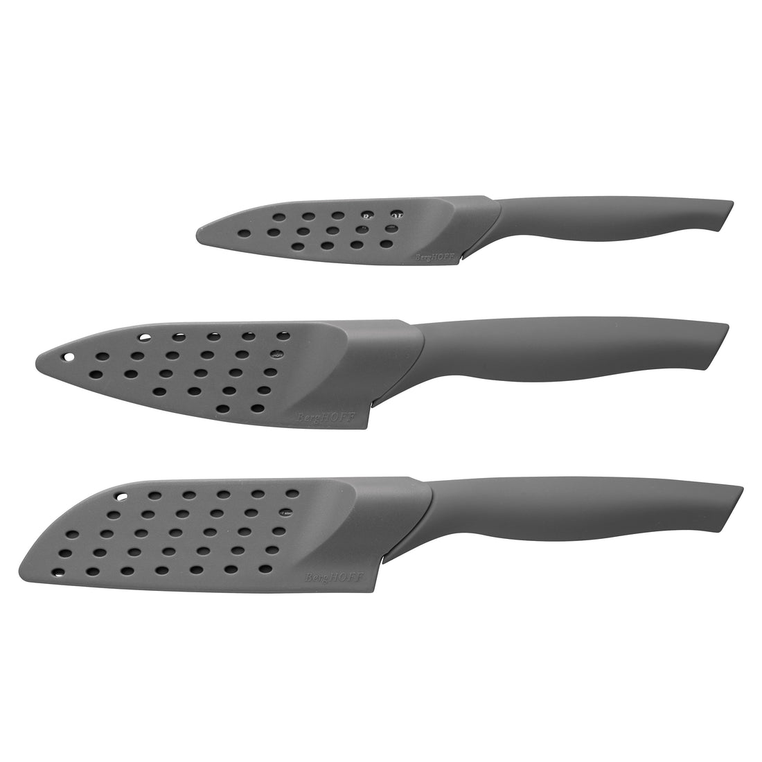 BergHOFF 3-Piece Knife Set - Vector Series with Non-Stick Stainless Blades, Soft-Grip Handles and Sheaths