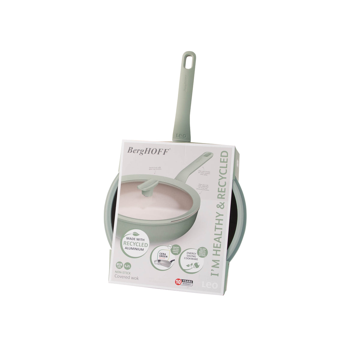 Balance non-stick-wok med lock 28 cm, Sage – 3