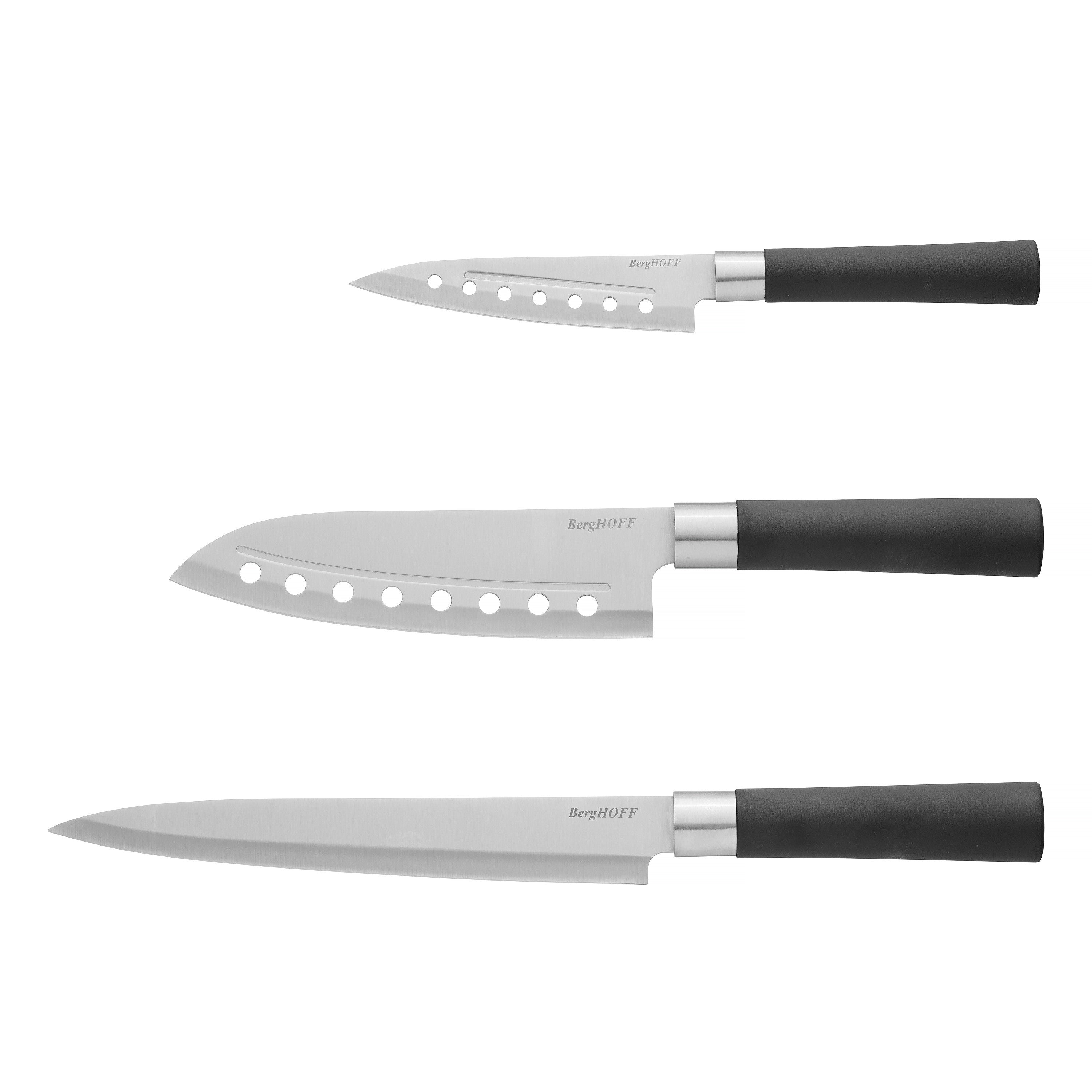 BergHOFF 3-Piece Knife Set - Codon Series with Carving and Santoku Knives for Smooth, Non-Stick Cutting