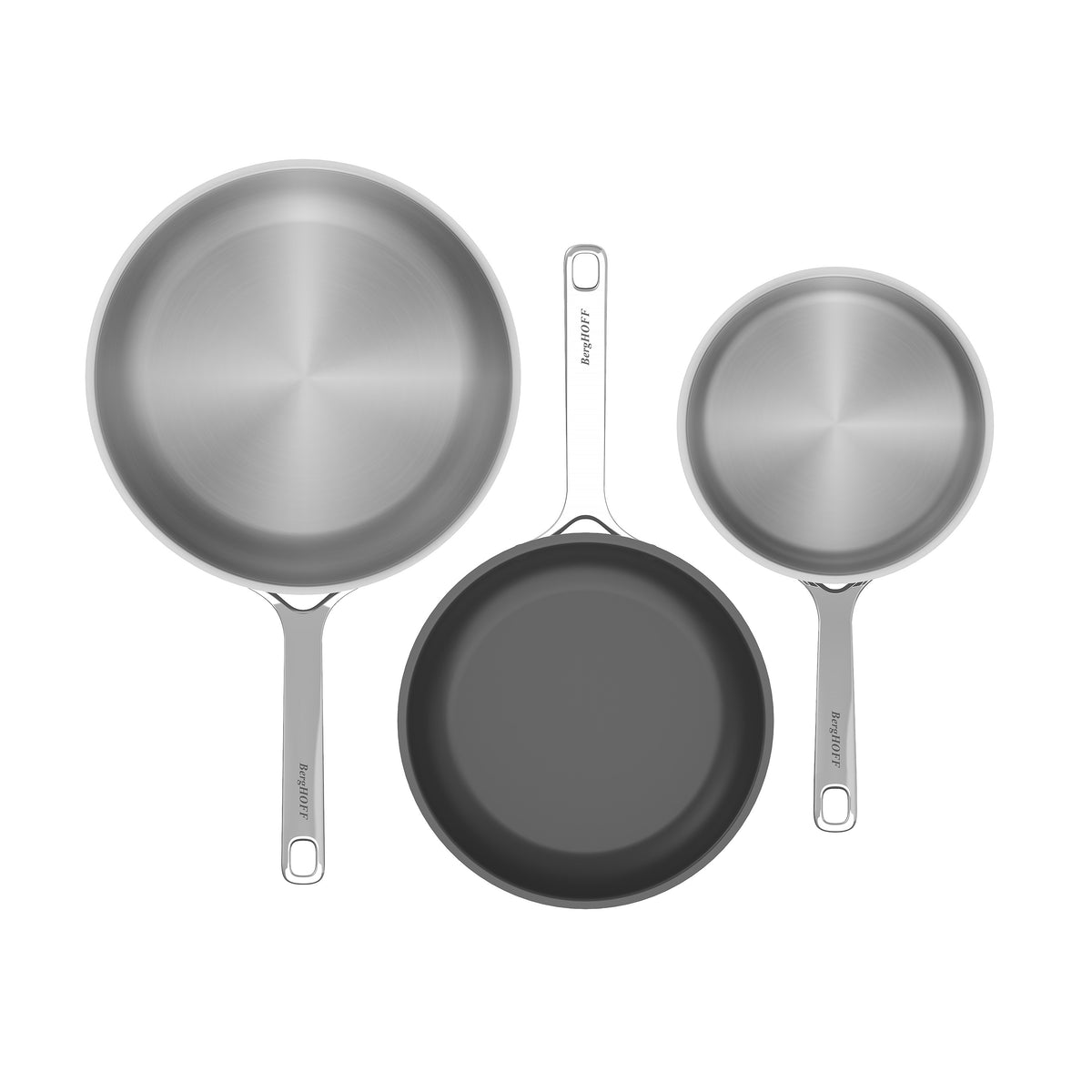 Helix 3-Piece Frying Pan Set: 2 Stainless Steel and 1 Non-stick – 3