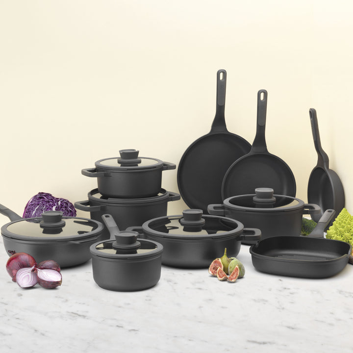 BergHOFF 28cm Covered Wok - Stone+ Series with Induction Base and Glass Lid with Strainer