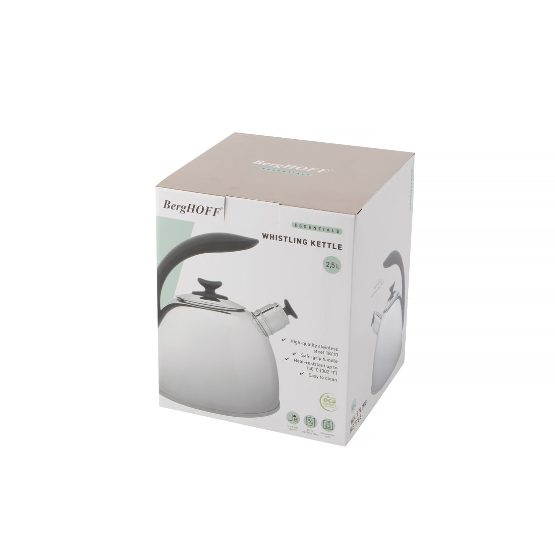 BergHOFF Whistling Kettle Lucia 2.5L - Stainless Steel with Soft-Touch Handle for All Stovetops