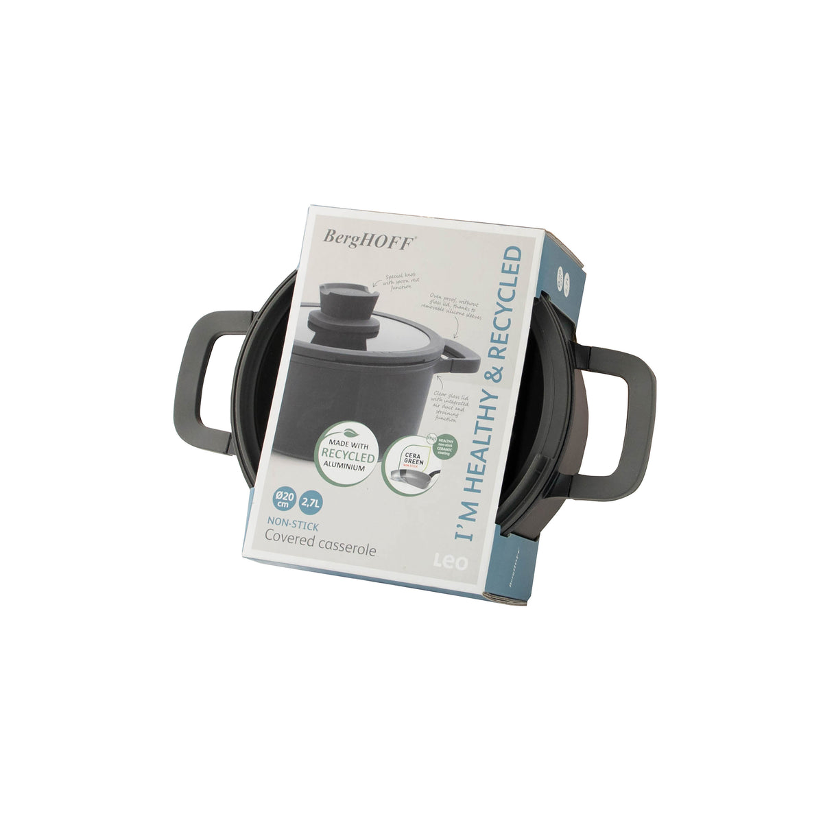 Stone+ låg non-stick-gryta med lock 20 cm – 4