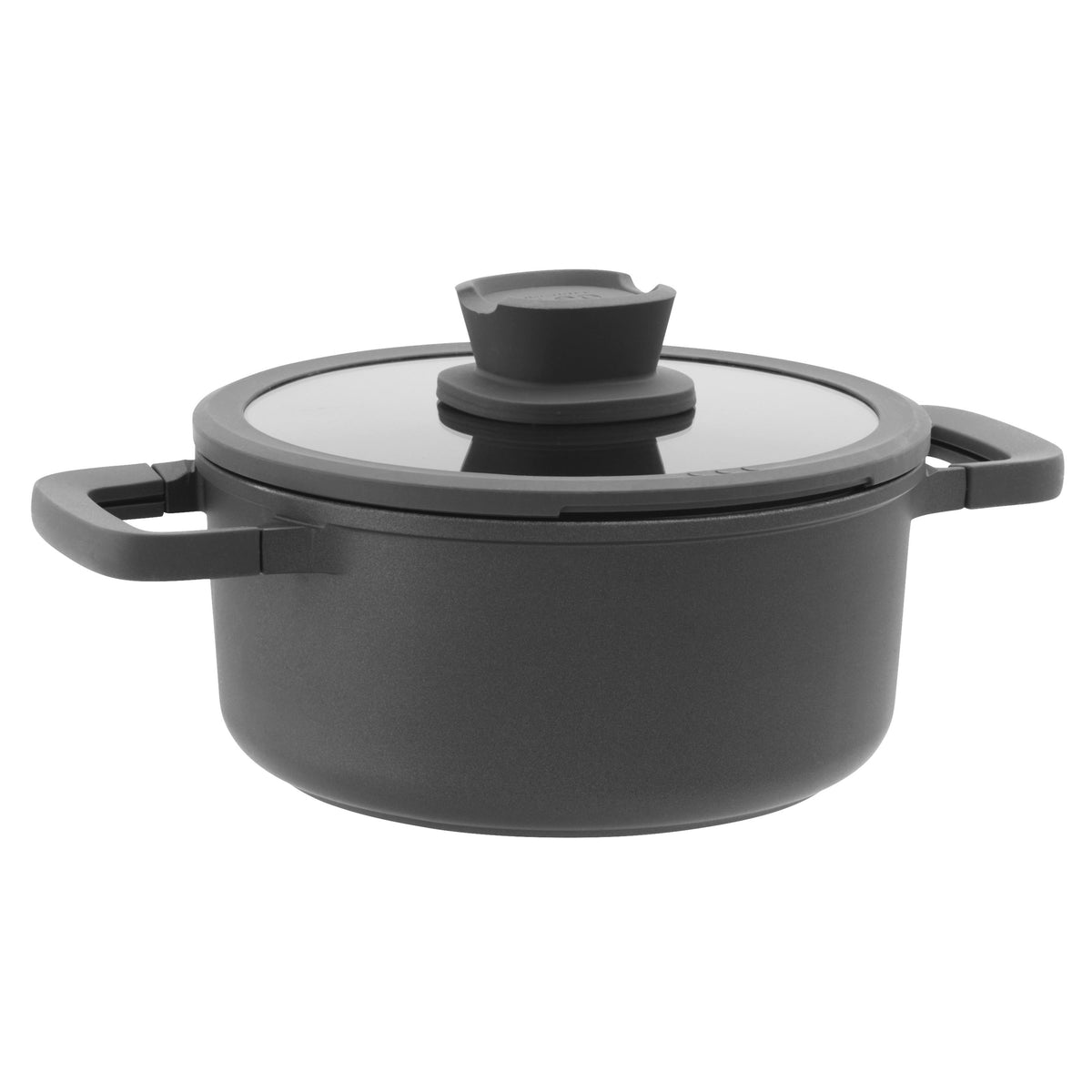 Stone+ låg non-stick-gryta med lock 20 cm