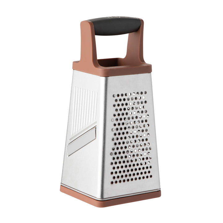 BergHOFF 4-Side Box Grater - Coarse, Fine, Zester and Ultra-Coarse Stainless Steel Blades with Soft-Grip Handle