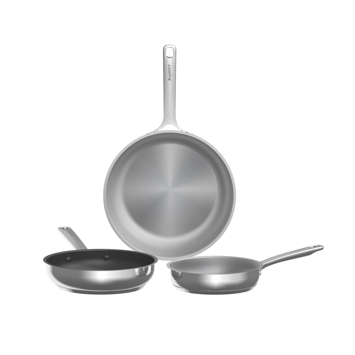 Helix 3-Piece Frying Pan Set: 2 Stainless Steel and 1 Non-stick