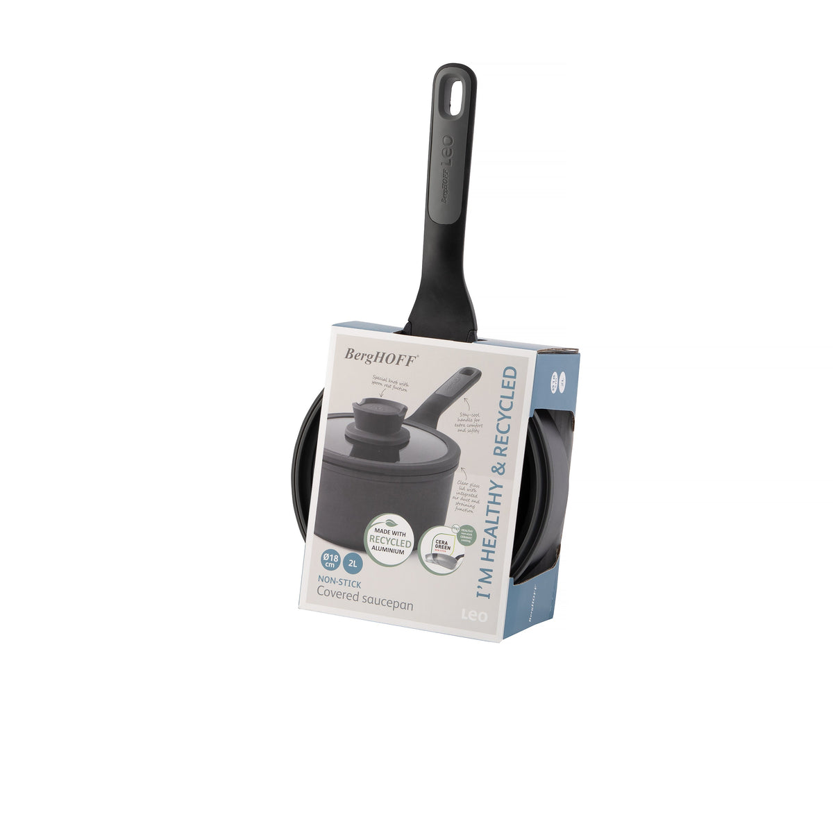 Stone+ non-stick-kastrull med skaft och lock 18 cm – 8
